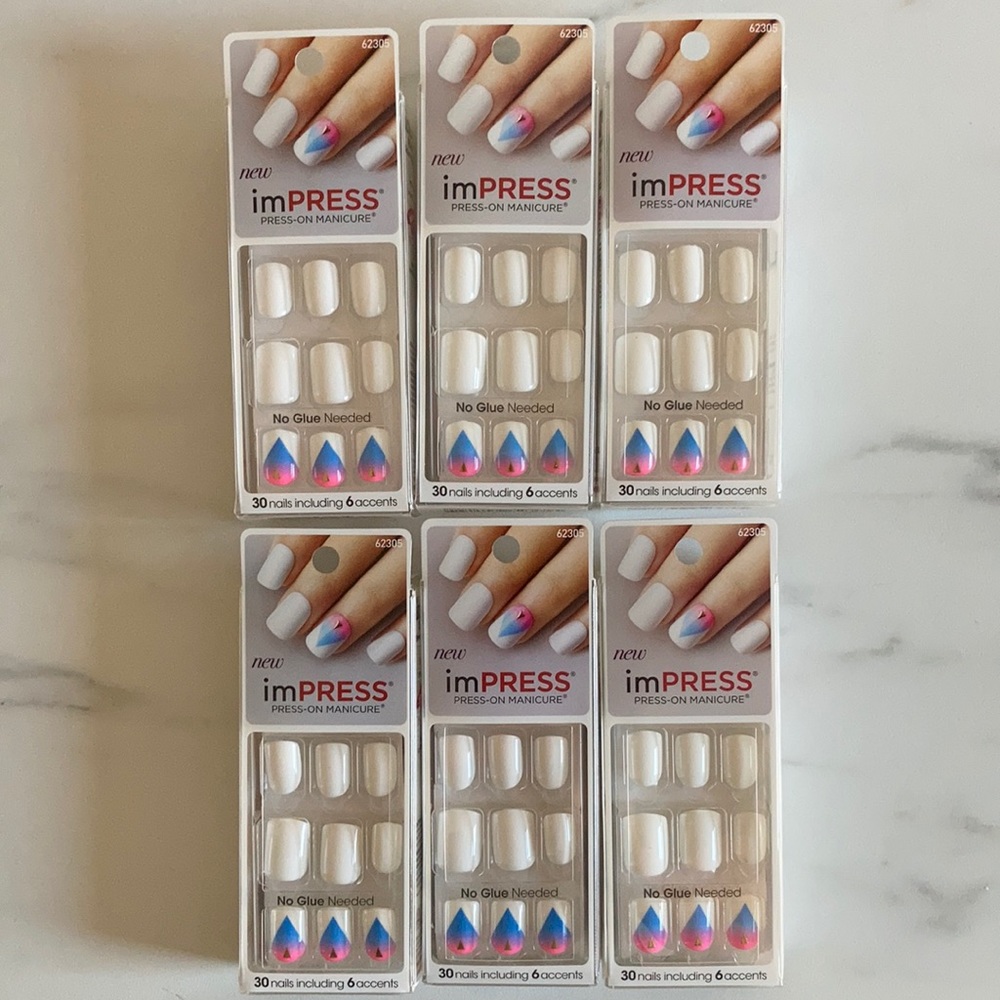SET OF 6 Impress Nails Short White